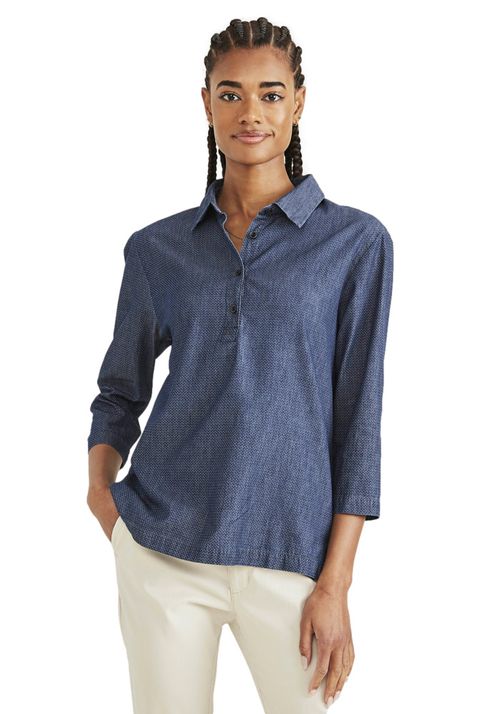 Blusa Mujer 3/4 Popover Woven Relaxed Fit Azul