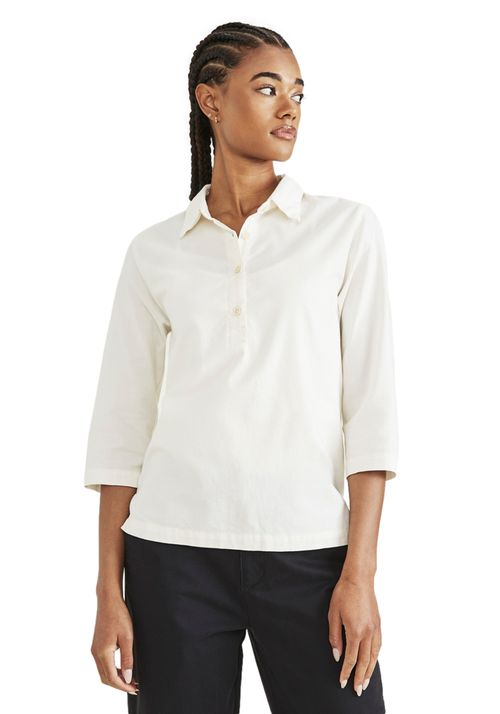 Blusa Mujer 3/4 Popover Woven Relaxed Fit Blanca