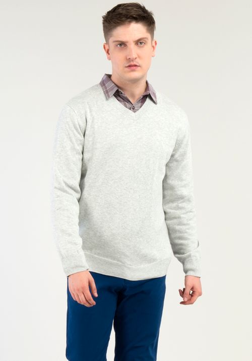 Sweater V-Neck Standard Fit Gris Claro
