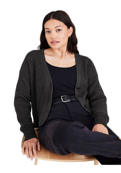 Sweater Mujer Cropped Cardigan Relaxed Fit Negro