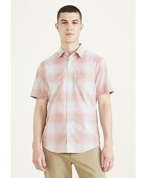 Camisa Casual Manga Corta Signature Comfort Flex Standard Fit a Cuadros Rosa