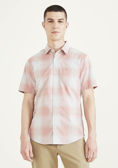 Camisa Casual Manga Corta Signature Comfort Flex Standard Fit a Cuadros Rosa