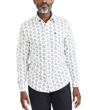 Camisa Casual Signature Comfort Flex Standard Fit Blanca Pattern Azul