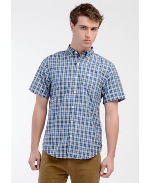 Camisa Woven Refine Regular Fit Azul a Cuadros