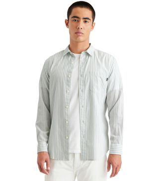 Camisa Casual Slim Fit Celeste a Rayas