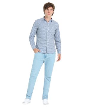 Camisa Casual Slim Fit Vintage Indigo con Print