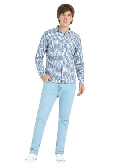 Camisa Casual Slim Fit Vintage Indigo con Print