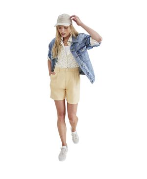 Short Mujer Original Khaki Pleated High Rise Amarillo