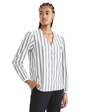 Blusa Mujer V-neck Woven Regular Fit Azul a Rayas