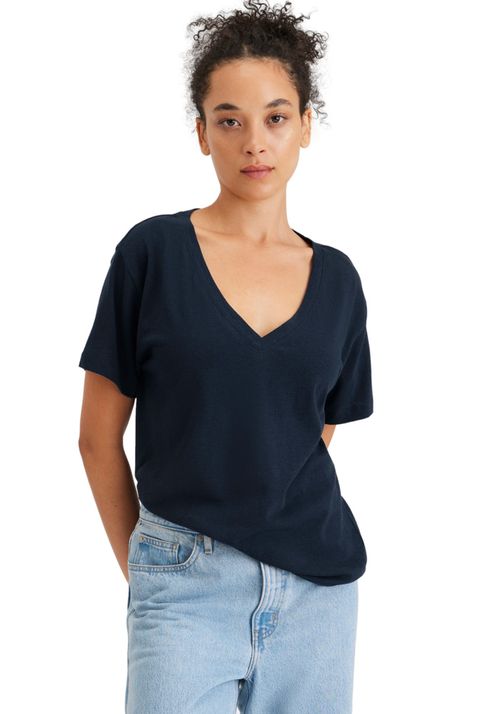 Polera Mujer Deep V-Neck Regular Fit Azul