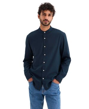 Camisa Band Collar Regular Fit Navy Blazer